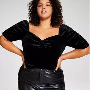 And Now This Plus Size Cropped Puff-Sleeve Velvet Top